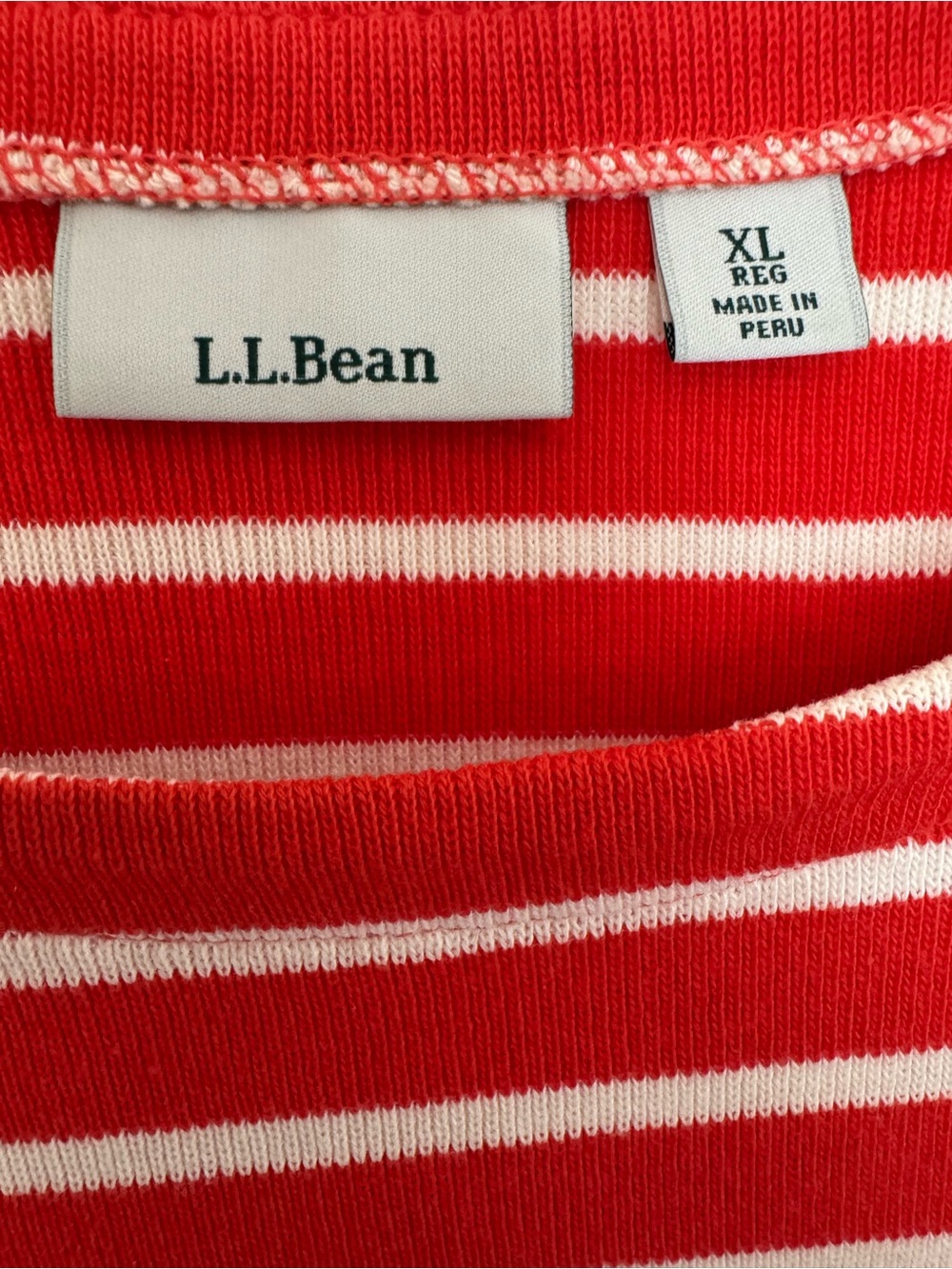 L.L. Bean Boat Neck French Sailor Ribbed Knit Pullover Top 3/4 Sleeve Orange - Picture 8 of 10